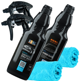 Zestaw ADBL do pielęgnacji lakieru wosk w płynie płyn do mycia szyb glass cleaner 0,5l