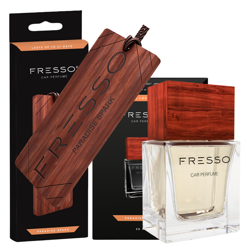 ZAPACH FRESSO PARADISE SPARK ZESTAW PERFUMY DO SAMOCHODU 50 ML+ZAWIESZKA