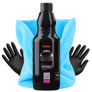 ADBL Snowball 0,5L - szampon do mycia auta z neutralnym pH + mikrofibra + rękawiczki ntirylowe