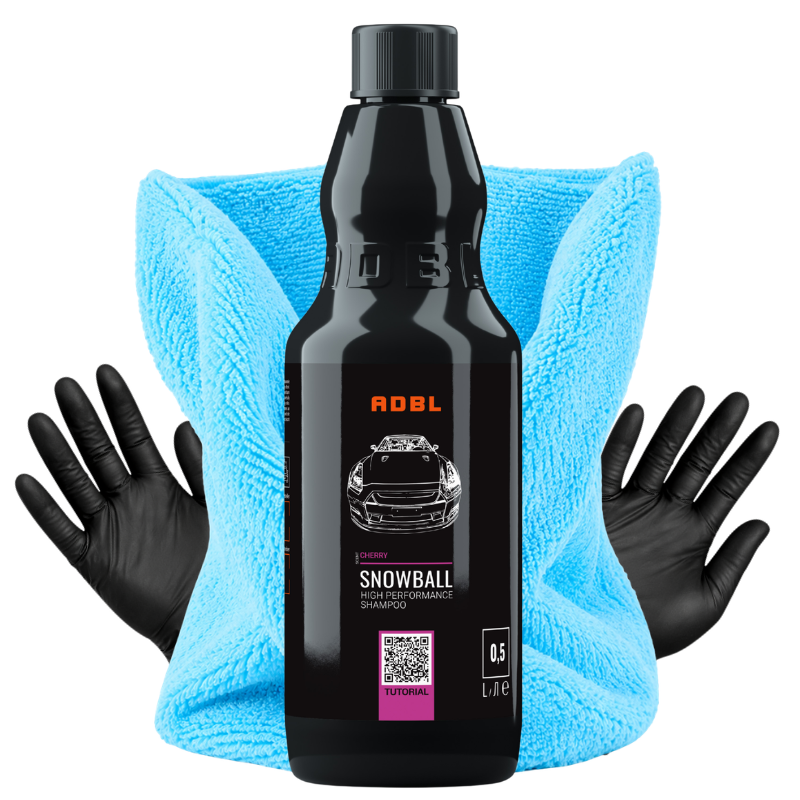 ADBL Snowball 0,5L - szampon do mycia auta z neutralnym pH + mikrofibra + rękawiczki ntirylowe
