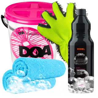 Zestaw do mycia auta - ADBL X DOA - Snowball1L + Wiadro z zakrętką i separatorem - pojemność 15L + Rękawica do mycia auta