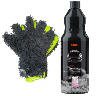 Zestaw do mycia auta - ADBL Snowball 1L szampon do mycia auta + Rękawica limonkowa