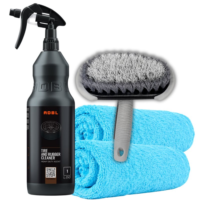 ADBL Tire & Rubber Cleaner 1L + szczotka + 2 mikrofibry – zestaw do czyszczenia opon