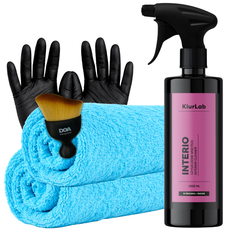 KiurLab Interio Interior Cleaner 1L - zestaw do czyszczenia z pędzelkiem, mikrofibrami i rękawiczkami