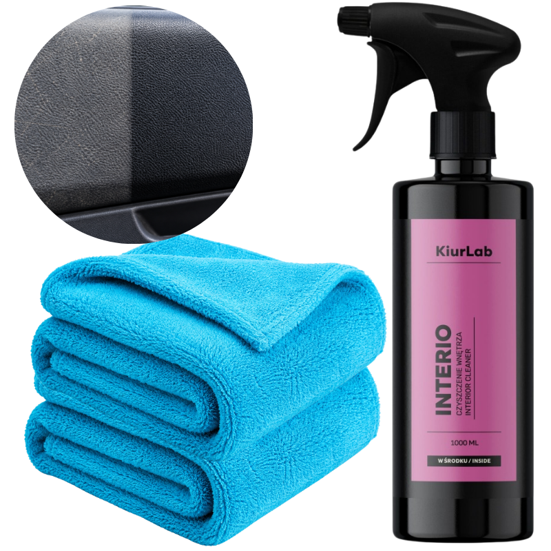 KiurLab Interio Interior Cleaner 1L - zestaw do czyszczenia wnętrza z mikrofibrami