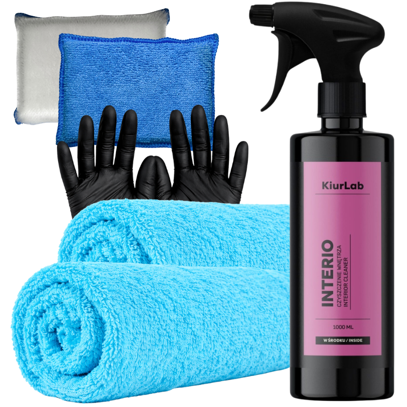 KiurLab Interio Interior Cleaner 1L - zestaw z mikrofibrą, scrub padem i rękawiczkami