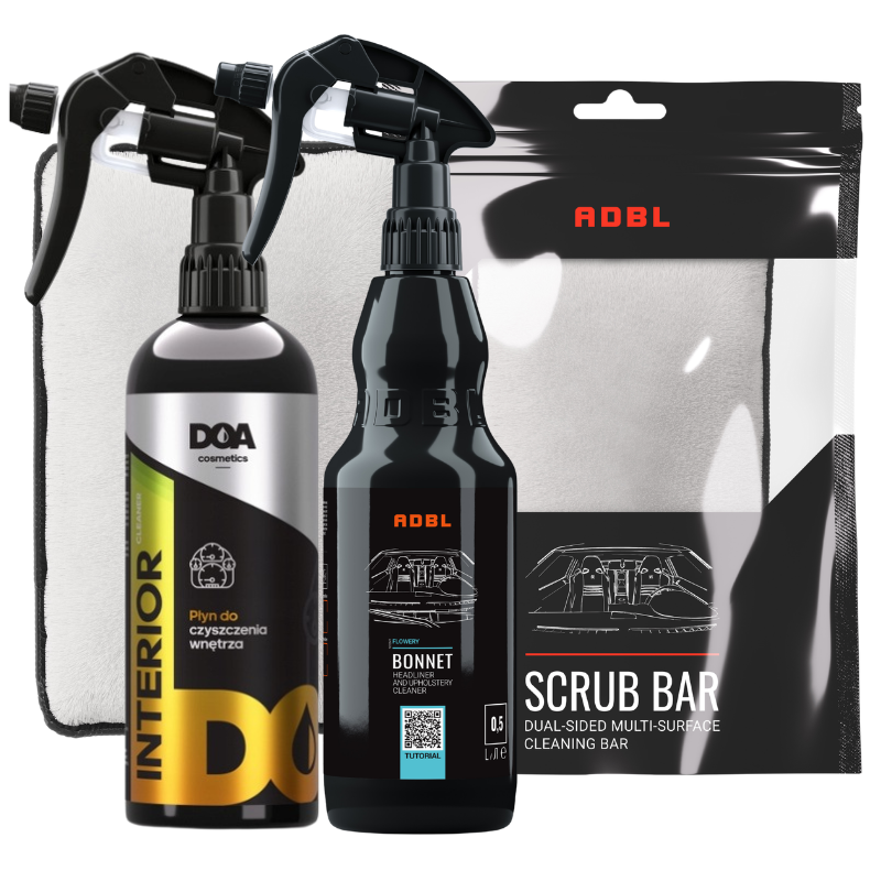 DOA Interior Cleaner 500 ml + ADBL Bonnet 500 ml + Scrub Bar – zestaw do czyszczenia wnętrza