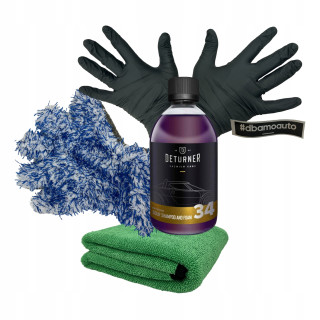 Mycie i czyszczenie auta szamponem samochodowym DETURNER 34 + akcesoria